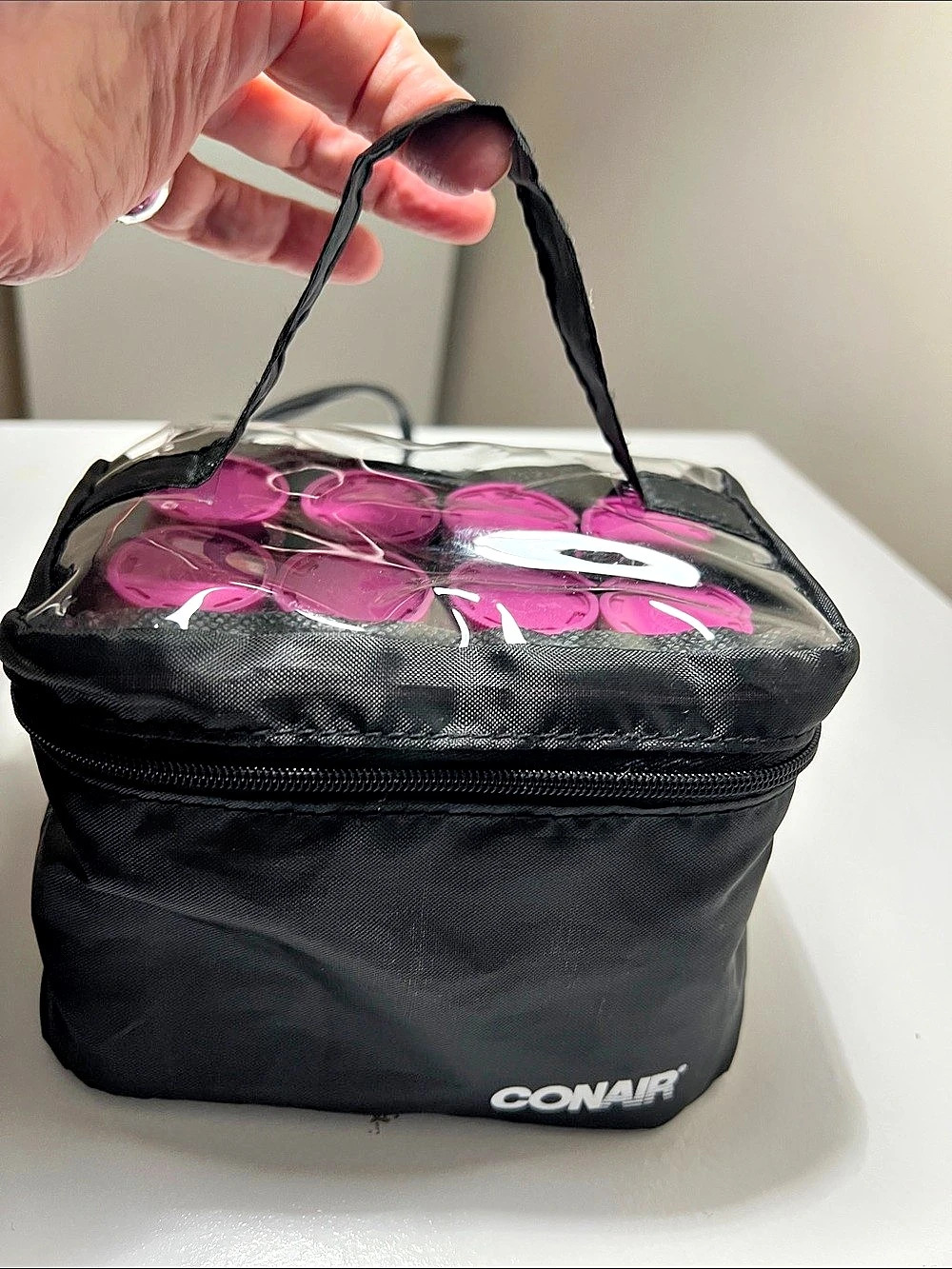 Conair Instant Heat Compact Hot Rollers Black Zipper Case & Pink Rollers